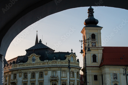 European town square in Sibiu, Transylvania, Romania
