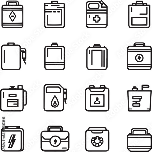 Fuel Tank black Line Editable Icons set