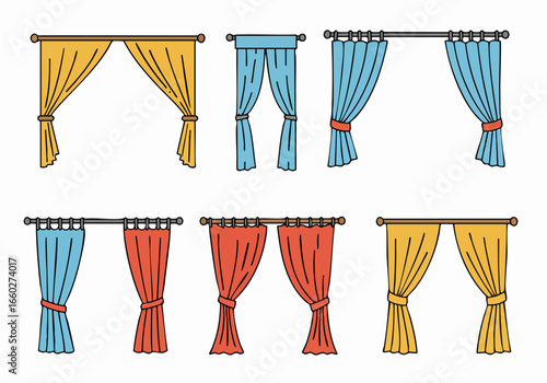 Collection of Colorful Illustrated Curtain Designs for Home Decor and Window Treatment Concepts