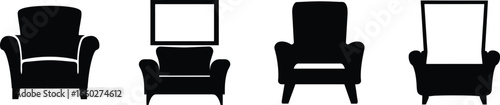 Four tall armchair silhouettes in a row silhouette