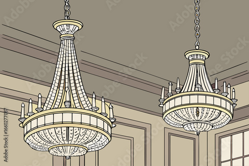 Luxurious crystal and gold chandelier design with intricate details