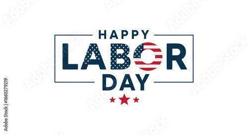 Patriotic themed Labor Day with USA flag pattern inside letters and stars below