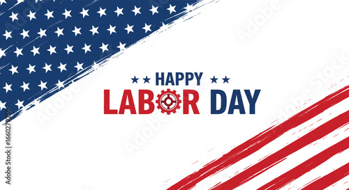 Happy Labor Day message displayed with red stripes and stars against white background