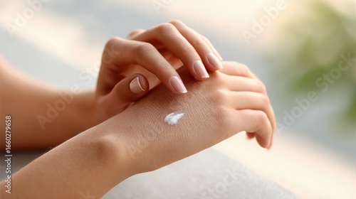 Wallpaper Mural National Eczema Week. Close-up of a young woman gently applying moisturizing cream to dry eczema patches on her arm, soft natural lighting, ultra-realistic skin texture Torontodigital.ca