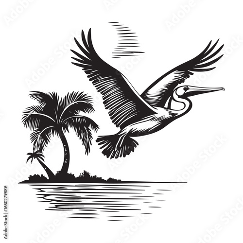 Palm Tree with Flying Seagulls Silhouette
