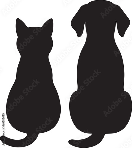 two animals cat and dog sitting side by side Illustration vector