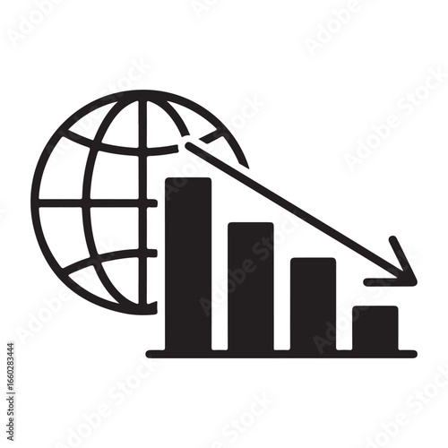 Global economic downturn graph with downward arrow