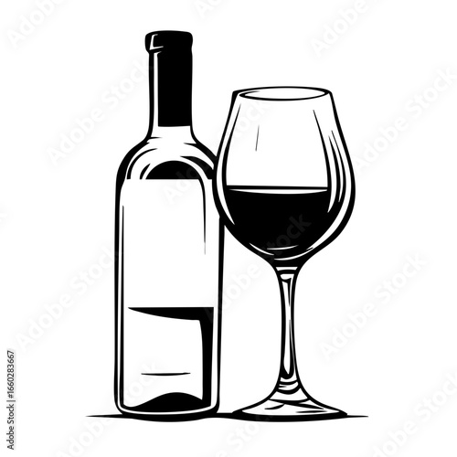 Elegant wine bottle and glass showcasing rich red wine during an evening gathering or celebration at a cozy venue