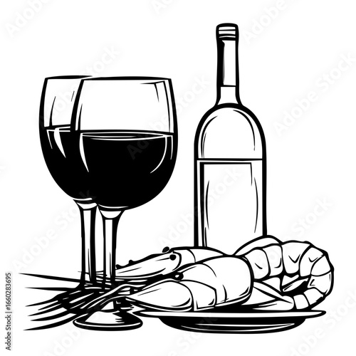 Delicious seafood dining experience featuring shrimp, wine, and an elegant presentation for a perfect meal