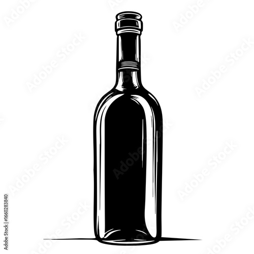 Elegant black vector illustration of a wine bottle with a detailed design suitable for various creative projects