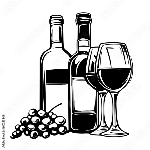 Bottles of wine and glasses paired with grapes for a delightful tasting experience