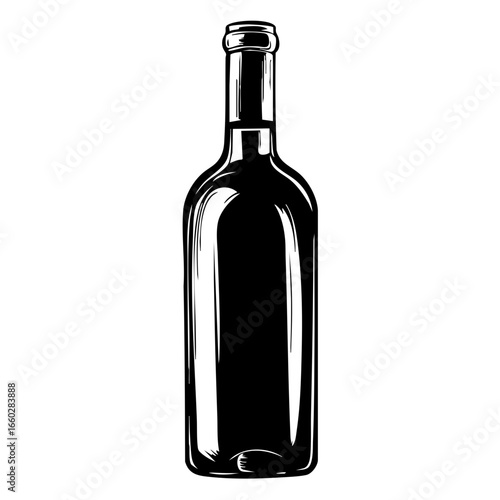 Elegant black vector design of a wine bottle showcasing its silhouette and design features for creative uses in various projects