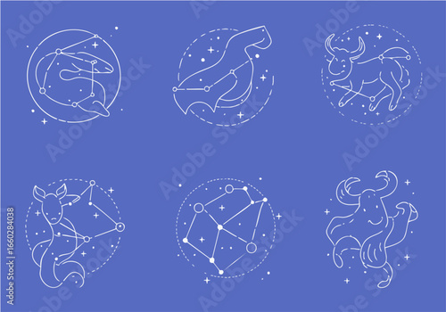 Stylized Astrological Zodiac Constellation Vector Art on Blue Background