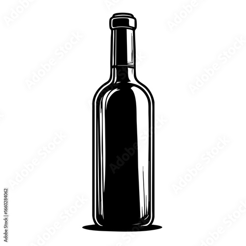 Elegant black vector illustration of a wine bottle suitable for various design projects and creative applications