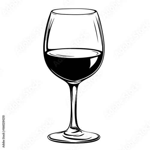 Elegant black vector illustration of a wine glass with rich dark liquid for design and decor purposes