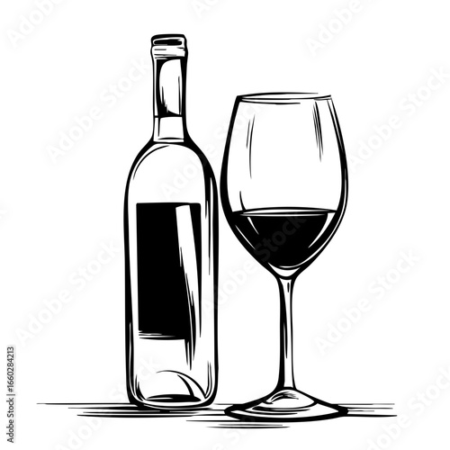 Elegant wine bottle and glass vector representation showcasing fine wine experience for connoisseurs