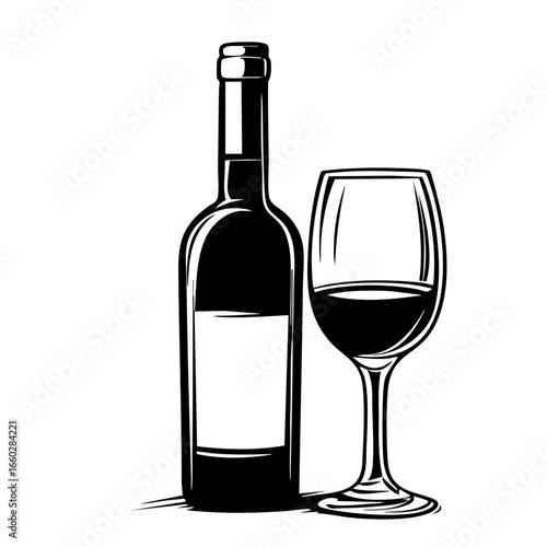 Elegant wine bottle and glass arrangement showcasing the essence of fine dining and sophisticated enjoyment of red wine