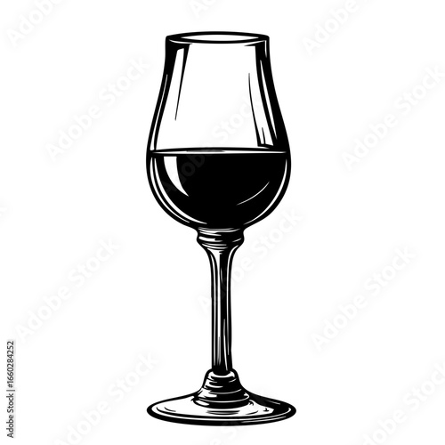Elegantly shaped glass holding dark liquid, showcasing fine craftsmanship and design, ideal for wine enthusiasts and gatherings