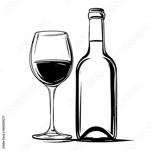 Elegant illustration of a wine glass and bottle representing fine dining experiences, celebrations, and gatherings