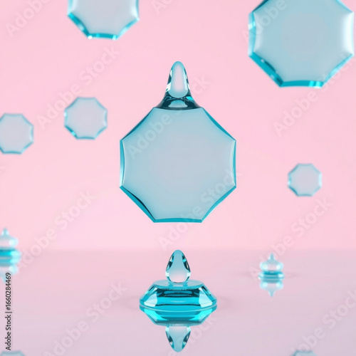 Floating Octagonal Glass Shapes on Pink	