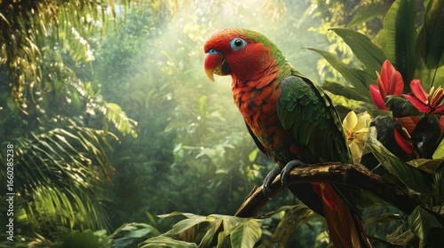 Wallpaper Mural Vibrant Parrot Perched in Lush Tropical Rainforest Evoking Exotic Beauty and Serenity Torontodigital.ca