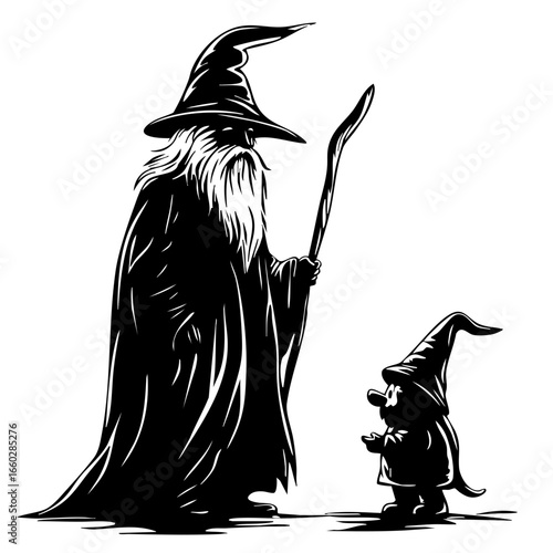 Wise wizard guiding a young apprentice in a mystical home environment during a magical mentoring session