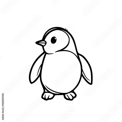 Cute cartoon penguin character designed in black vector style perfect for children’s art and educational materials