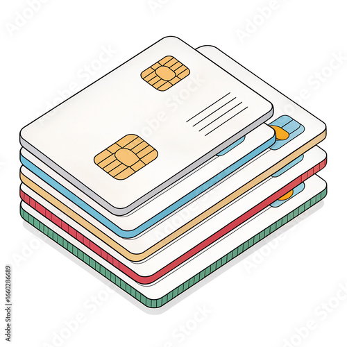 set of atm card isolated on white transparent  background