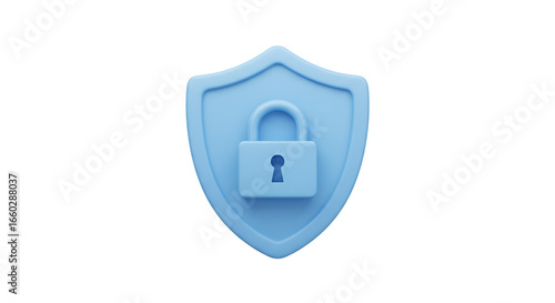Blue shield with padlock on white background, represents security symbol