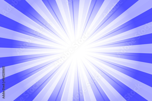 Blue Ryb Background with Sun Ray. Abstract Texture with Light of Sunburst. Radial Beam of Sunlight. Retro Background with Flash. Abstract Blue Sunburst Vector Illustration.