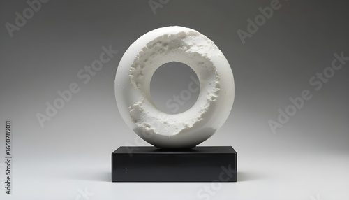 Sculpture abstraite en céramique blanche sur socle noir