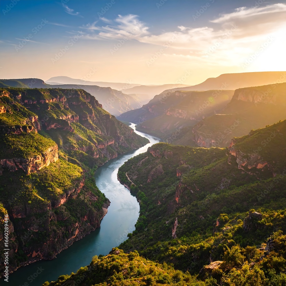 Fototapeta premium Scenic river valley at sunset