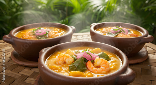 Colorful Tacacá Dish with Tapioca Gum and Cilantro