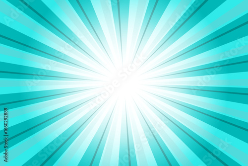 Dark Cyan Blue Background with Sun Ray. Abstract Texture with Light of Sunburst. Radial Beam of Sunlight. Retro Background with Flash. Abstract Blue Sunburst Vector Illustration.