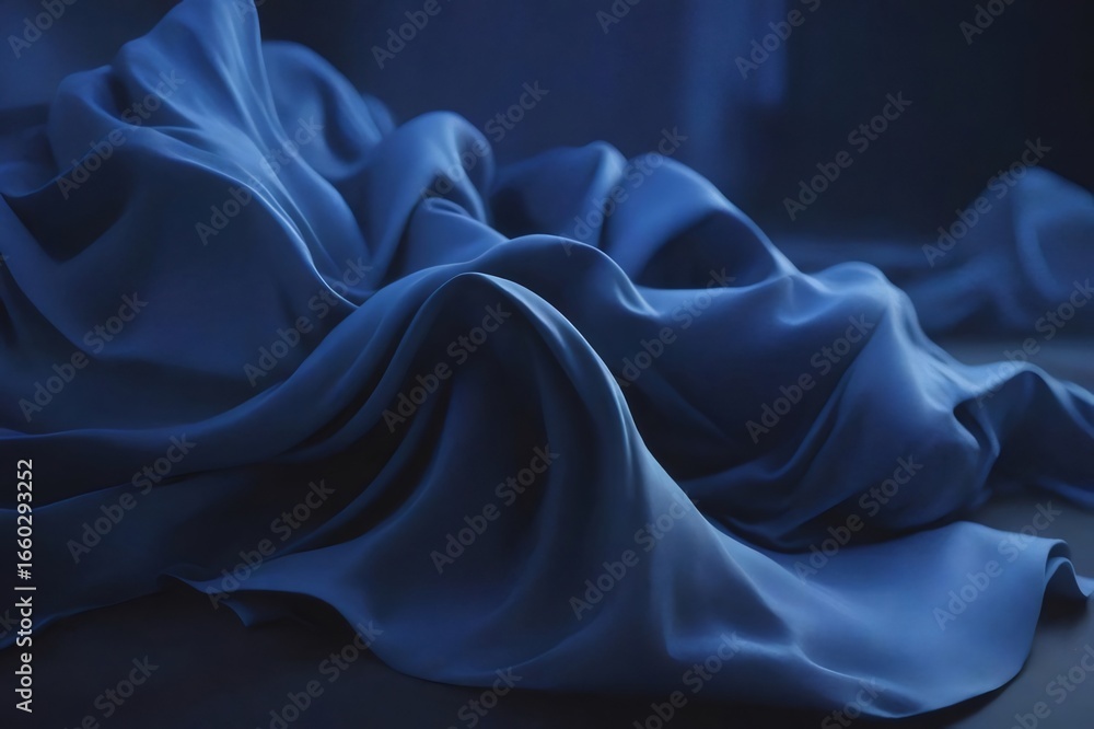 Obraz premium 青い絹織物の抽象的な背景と光の当たる波状のデザイン