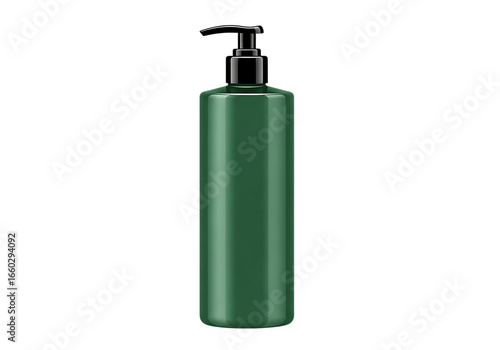 Dark green pump dispenser bottle for cosmetic product isolated on white isolated on transparent background