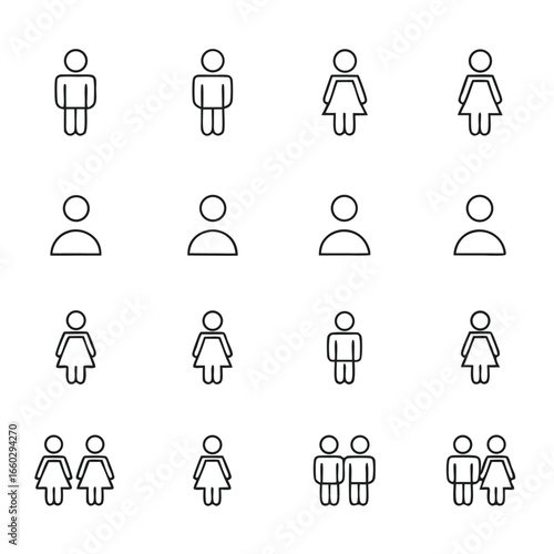 Simple line icons representing diverse gender and group combinations.