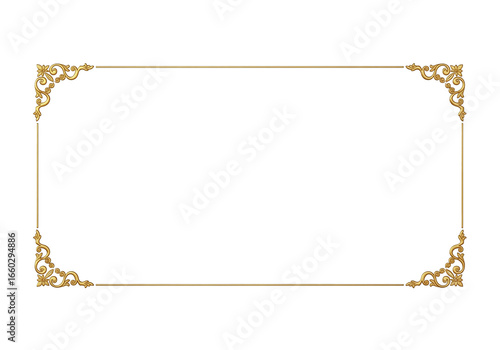 Golden decorative rectangle frame PNG transparent, vintage border ornament design, luxury card template, wedding invitation frame, certificate edge decoration,