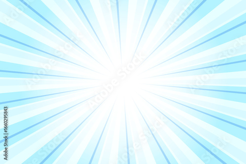 Light Sky Blue Background with Sun Ray. Abstract Texture with Light of Sunburst. Radial Beam of Sunlight. Retro Background with Flash. Abstract Blue Sunburst Vector Illustration.