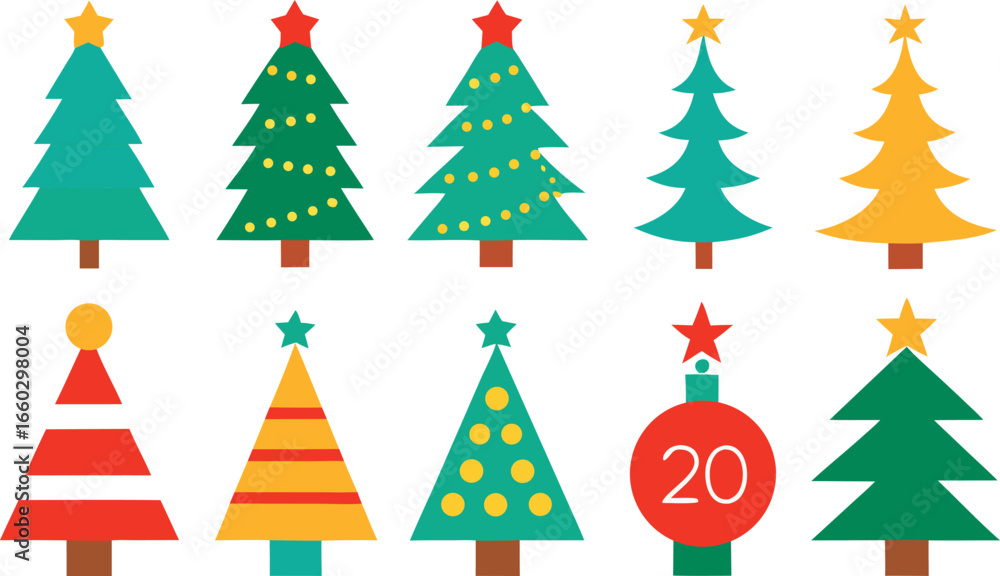 Obraz premium Collection of flat design christmas trees in various colors and styles