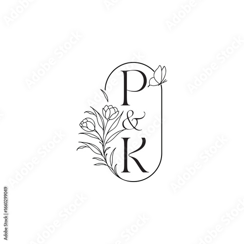 caligraphic style monogram luxury minimalist logo design PK wedding initial concept alphabet letter