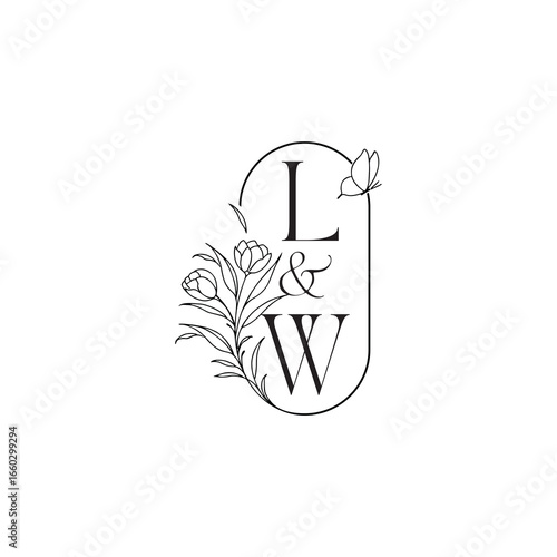 caligraphic style monogram luxury minimalist logo design LW wedding initial concept alphabet letter