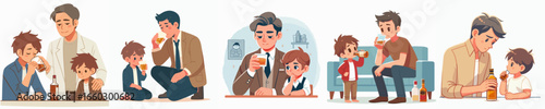 Modern Illustration of Father and Son Bonding Over a Snack Moment