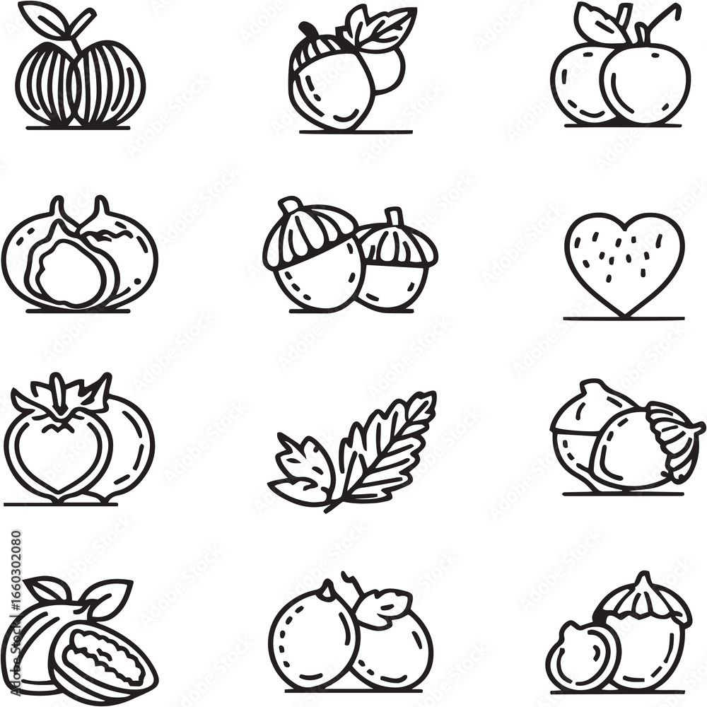 Fototapeta premium Hazelnut Heaven Black Line Editable Icons set