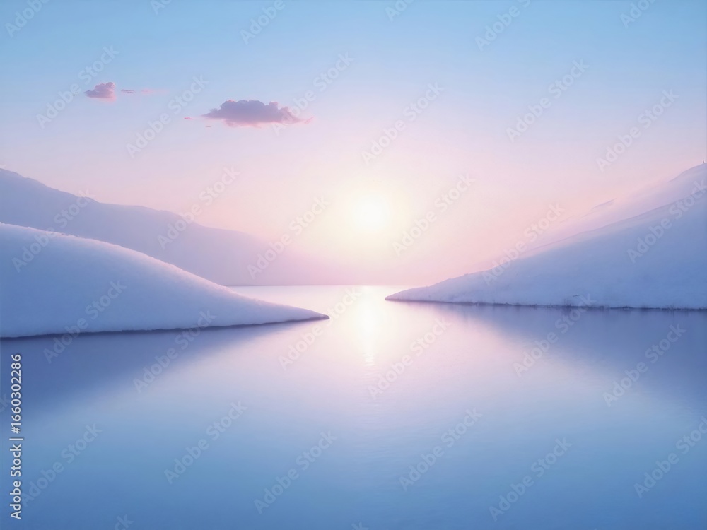 Fototapeta premium Serene Sunset Over Lake and Mountains Reflecting Pink And Blue Skies