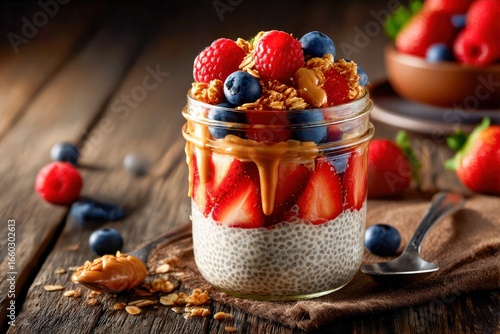 Chia pudding layered with summer berries