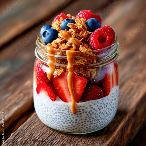 Chia seed pudding with fresh fruit and granola