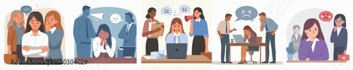 Flat Design Workplace Harassment Illustration Depicting Hostile Environment and Bullying at Work
