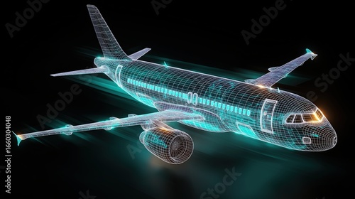 Futuristic wireframe airpla...