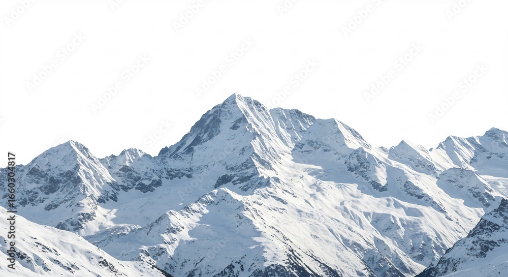 Obraz premium 白く輝く雪山 雄大にそびえる峰 清冽な空気感. AI Generated